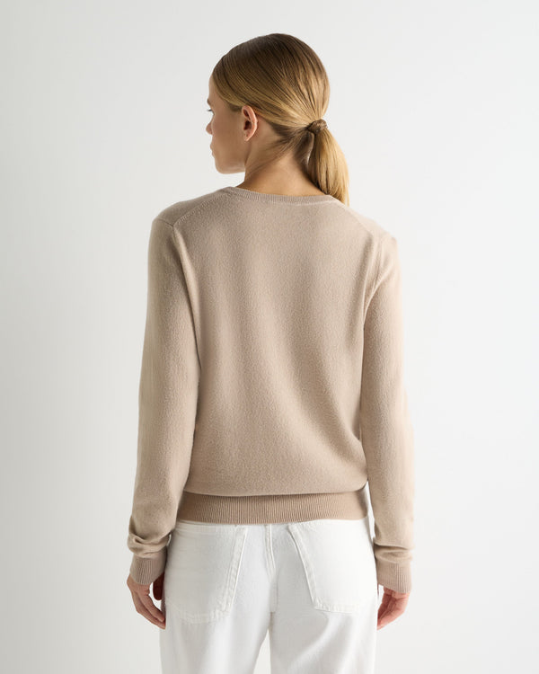 N.Peal Women's Phoebe V Neck Cashmere Jumper Cashew Brown