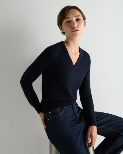 Women's Phoebe V Neck Cashmere Jumper Navy Blue