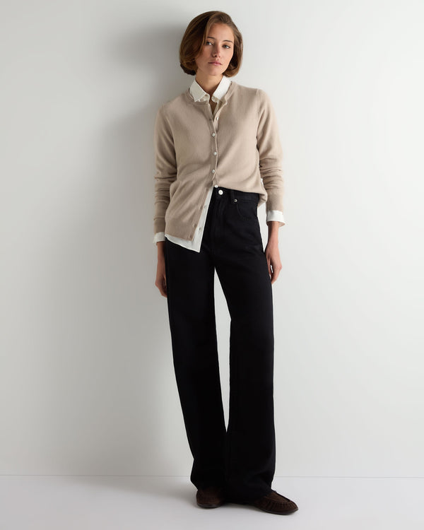 N.Peal Women's Olivia Round Neck Cashmere Cardigan Cashew Brown