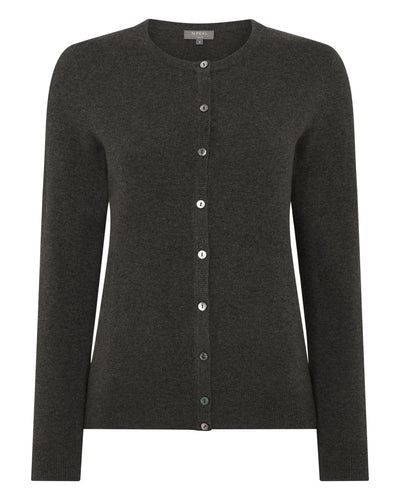 N.Peal Women's Olivia Round Neck Cashmere Cardigan Grey Moss