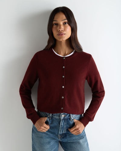 N.Peal Women's Olivia Round Neck Cashmere Cardigan Rustic Red