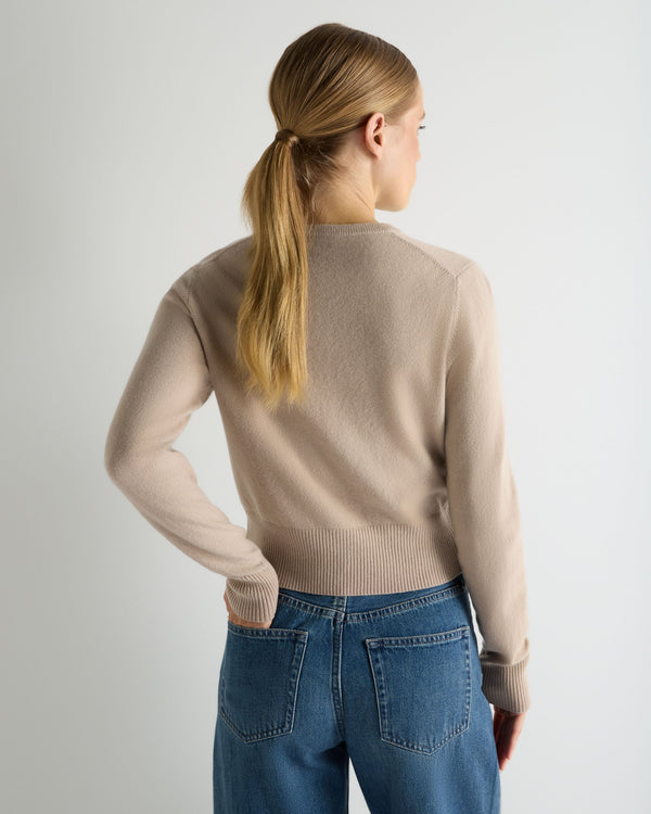 N.Peal Women's Ivy Cropped Cashmere Cardigan Cashew Brown