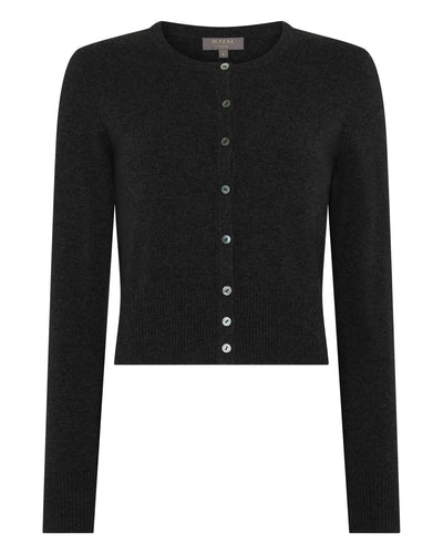 N.Peal Women's Ivy Cropped Cashmere Cardigan Deep Charcoal Grey