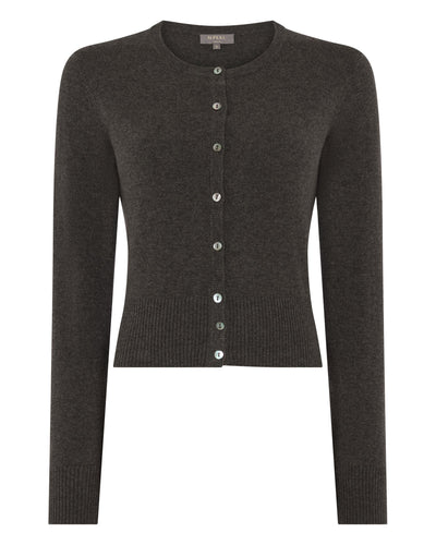 N.Peal Women's Ivy Cropped Cashmere Cardigan Grey Moss