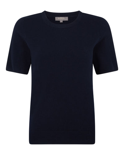 N.Peal Women's Round Neck Cashmere T-Shirt Navy Blue