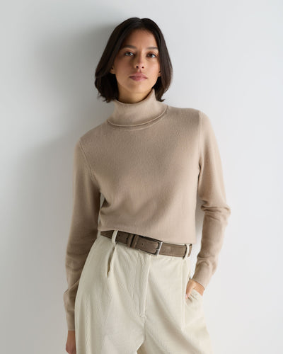 N.Peal Women's Luna Roll Neck Cashmere Jumper Cashew Brown