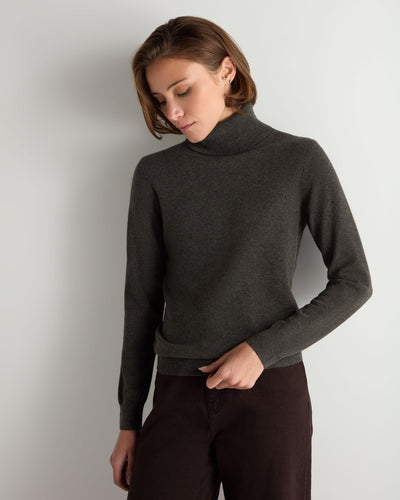 N.Peal Women's Luna Roll Neck Cashmere Jumper Grey Moss