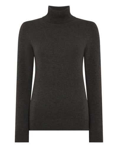 N.Peal Women's Luna Roll Neck Cashmere Jumper Grey Moss