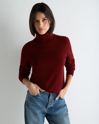 N.Peal Women's Luna Roll Neck Cashmere Jumper Rustic Red