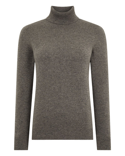 N.Peal Women's Luna Roll Neck Cashmere Jumper Wood Smoke Brown