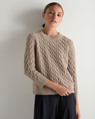 N.Peal Women's Emilia Cable Round Neck Cashmere Jumper Oatmeal Brown