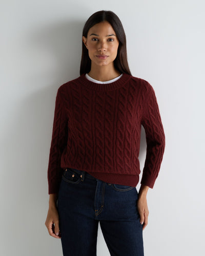 N.Peal Women's Emilia Cable Round Neck Cashmere Jumper Rustic Red