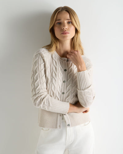 N.Peal Women's Myla Cable Cashmere Cardigan With Lurex Frost White Sparkle