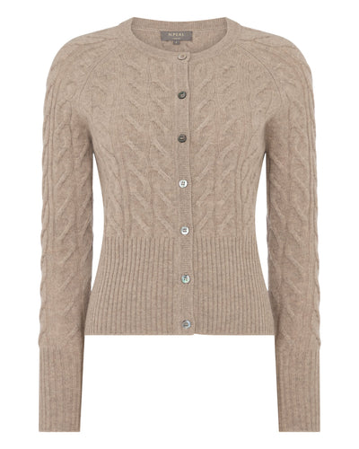 N.Peal Women's Myla Cable Cashmere Cardigan Oatmeal Brown