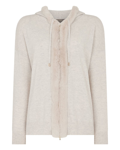 N.Peal Women's Alicia Fur Trim Cashmere Hoodie Pebble Grey