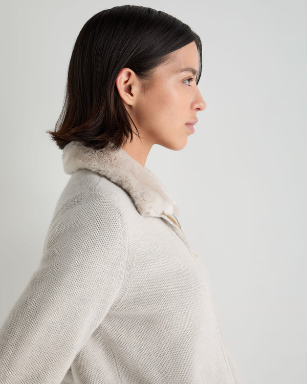 Women's Honeycomb Full Zip Cashmere Jumper With Fur Trim 8