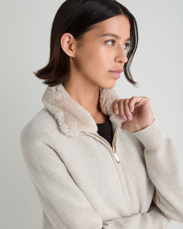Women's Honeycomb Full Zip Cashmere Jumper With Fur Trim 5