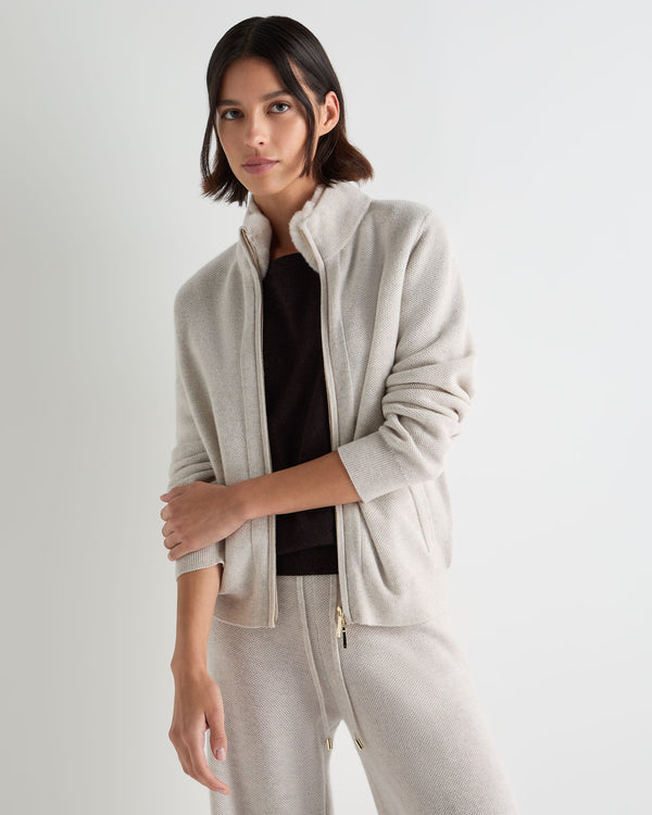 Women's Honeycomb Full Zip Cashmere Jumper With Fur Trim 1