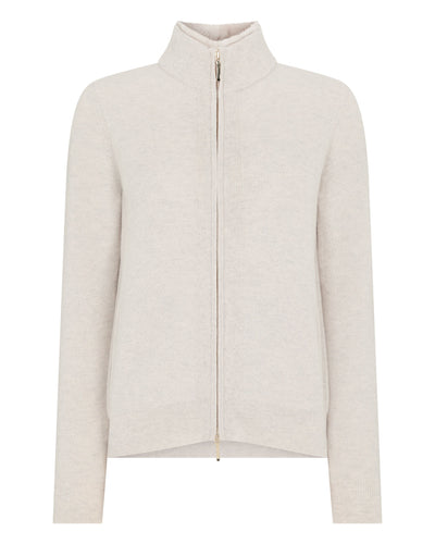 N.Peal Women's Honeycomb Full Zip Cashmere Jumper With Fur Trim Pebble Grey
