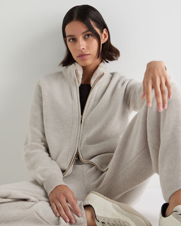 Women's Honeycomb Full Zip Cashmere Jumper With Fur Trim 6