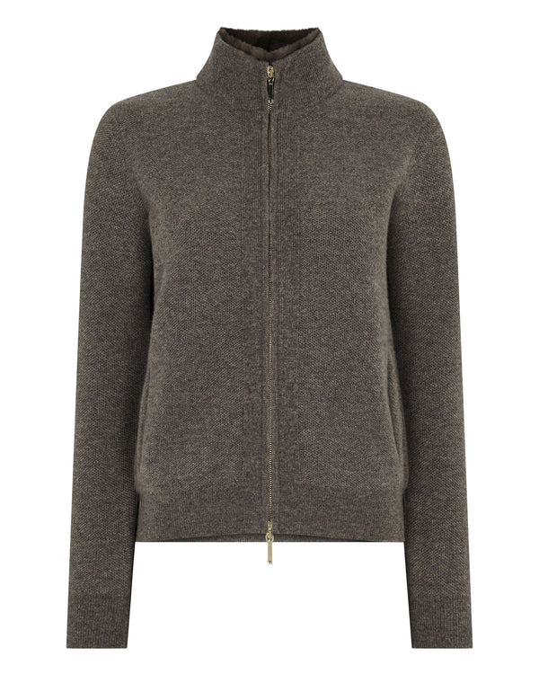 Women's Honeycomb Full Zip Cashmere Jumper With Fur Trim 2