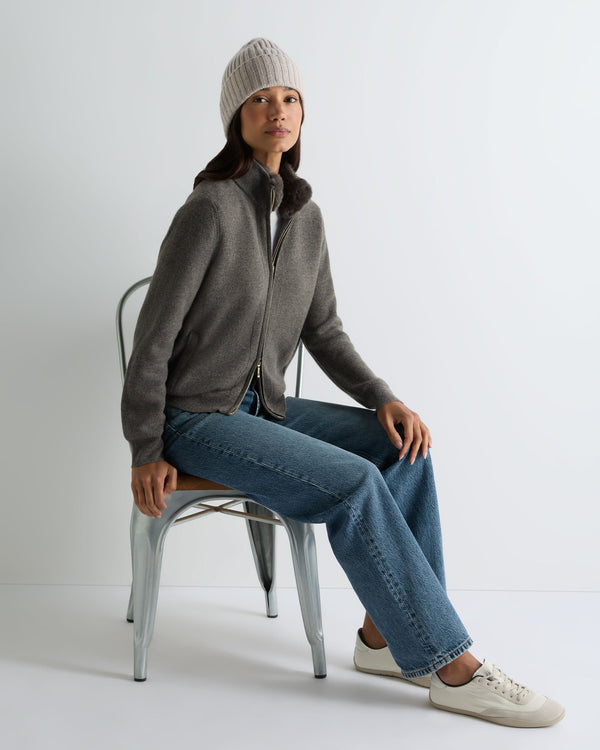 Women's Honeycomb Full Zip Cashmere Jumper With Fur Trim 3