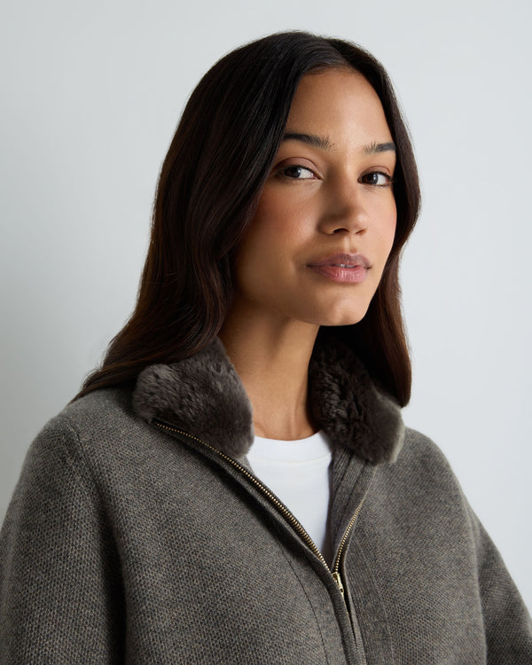 Women's Honeycomb Full Zip Cashmere Jumper With Fur Trim 5
