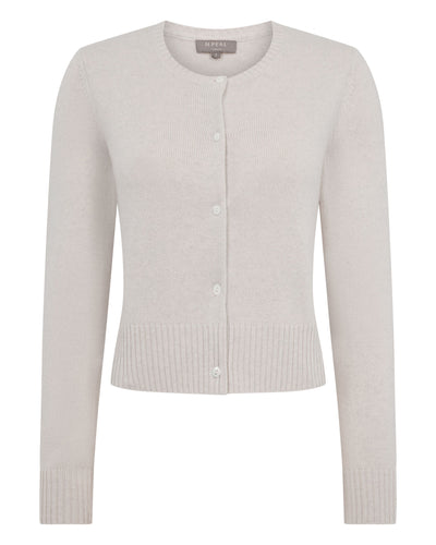 N.Peal Women's Chunky Crop Cashmere Cardigan Arctic Grey Melange