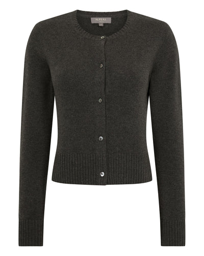 N.Peal Women's Chunky Crop Cashmere Cardigan Grey Moss