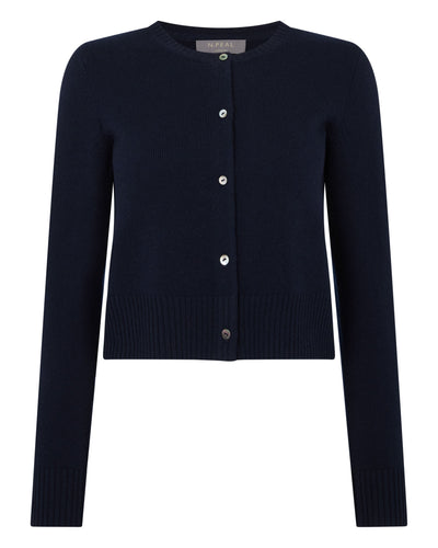 N.Peal Women's Chunky Crop Cashmere Cardigan Navy Blue