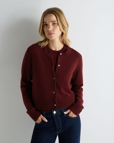 N.Peal Women's Chunky Crop Cashmere Cardigan Rustic Red