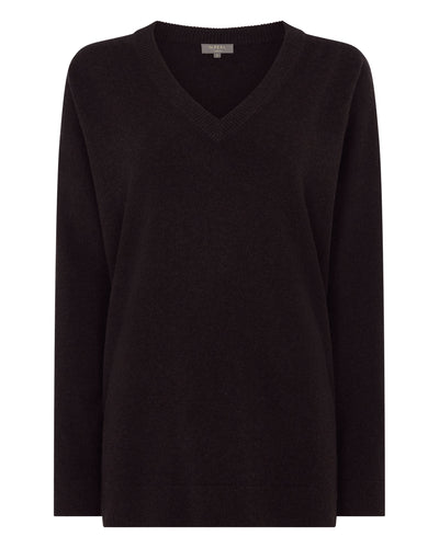 N.Peal Women's Longline V Neck Cashmere Jumper Cocoa Brown
