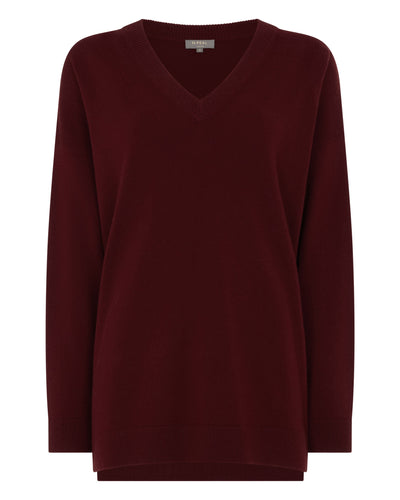 N.Peal Women's Longline V Neck Cashmere Jumper Rustic Red