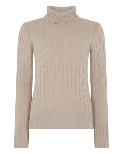 N.Peal Women's Adelyn Cable Roll Cashmere Jumper Cashew Brown