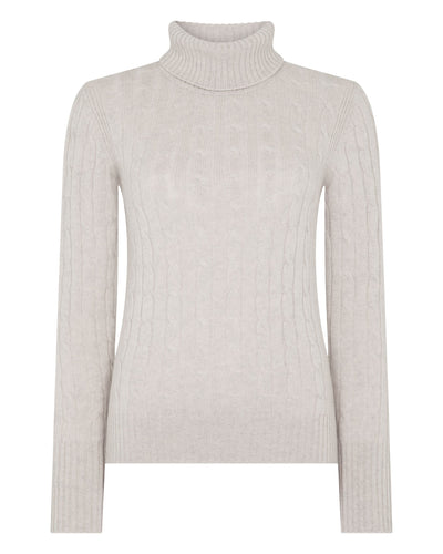 N.Peal Women's Adelyn Cable Roll Cashmere Jumper Pebble Grey