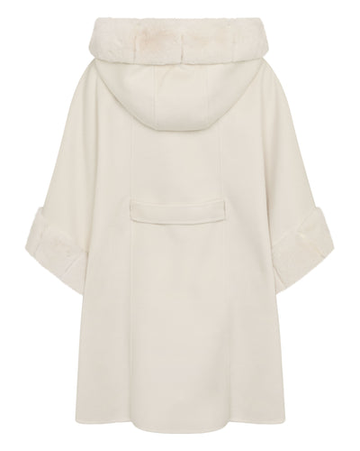 N.Peal Women's Poppy Cape With Fur Trim Ivory White