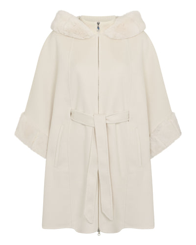 N.Peal Women's Poppy Cape With Fur Trim Ivory White