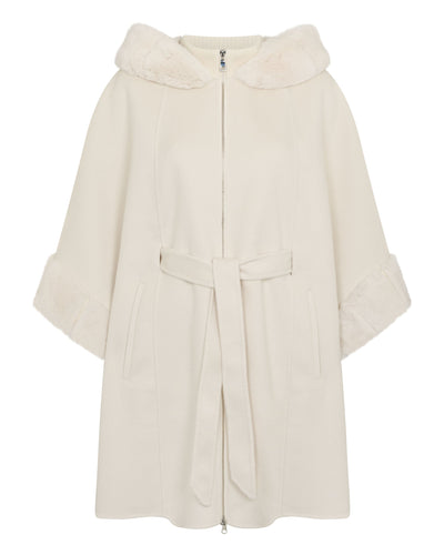 N.Peal Women's Poppy Cape With Fur Trim Ivory White