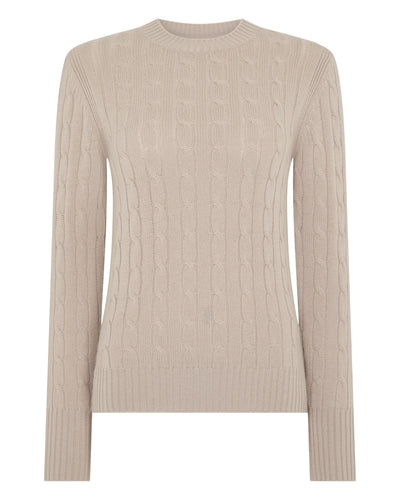 N.Peal Women's Adelyn Cable Round Neck Cashmere Jumper Cashew Brown