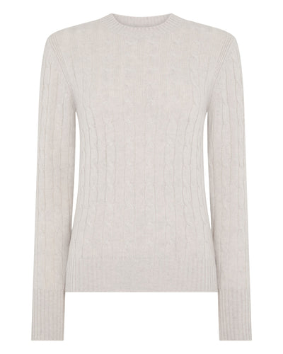 N.Peal Women's Adelyn Cable Round Neck Cashmere Jumper Pebble Grey