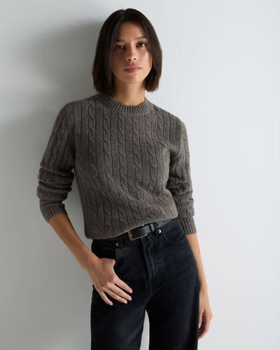 N.Peal Women's Adelyn Cable Round Neck Cashmere Jumper Wood Smoke Brown