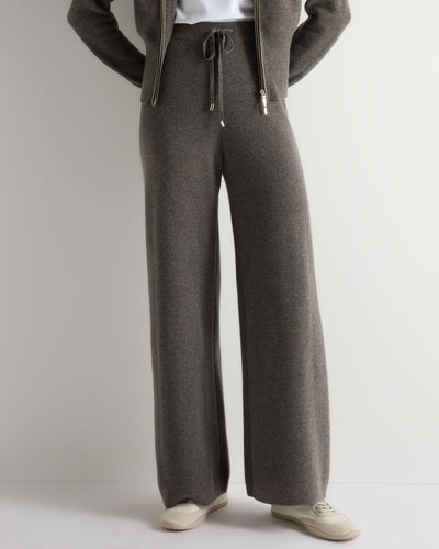 N.Peal Women's Honeycomb Knit Cashmere Trouser Wood Smoke Brown