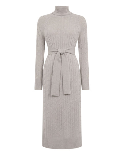 N.Peal Women's Longline Cable Cashmere Dress Oat Grey