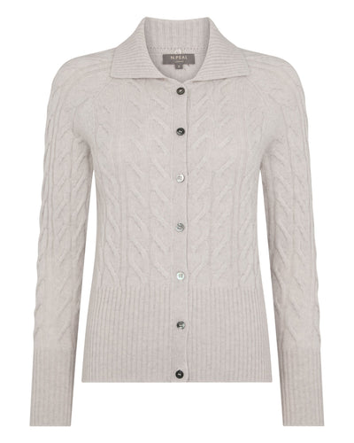 N.Peal Women's Myla Fur Collar Cashmere Cardigan Pebble Grey