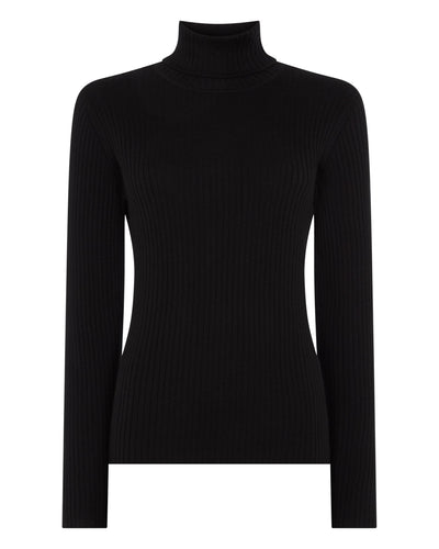 N.Peal Women's Superfine Cashmere Ribbed Roll Neck Jumper Black