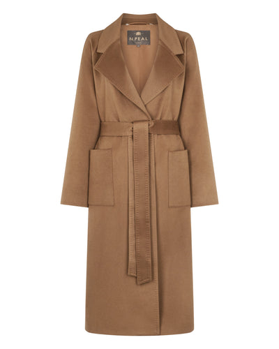 N.Peal Women's Longline City Coat With Fur Trim Camel Brown