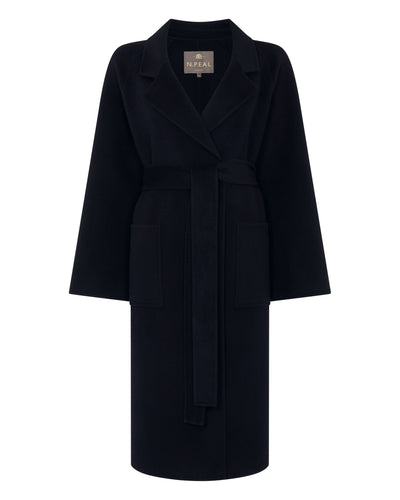 N.Peal Women's Longline Woven Coat Dark Navy Blue