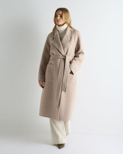 N.Peal Women's Longline Woven Coat Light Beige Brown