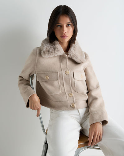 N.Peal Women's Rosie Fur Collared Jacket Beige Brown