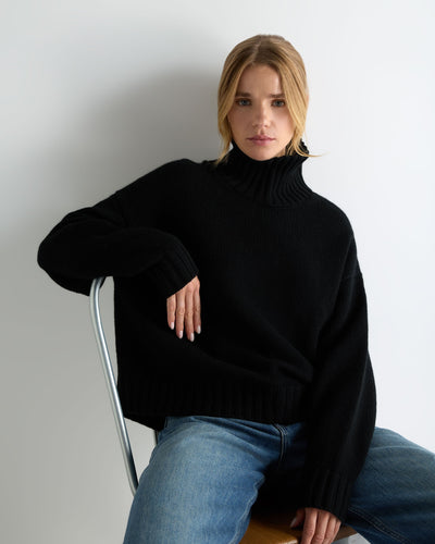 N.Peal Women's Chunky Funnel Neck Cashmere Jumper Black